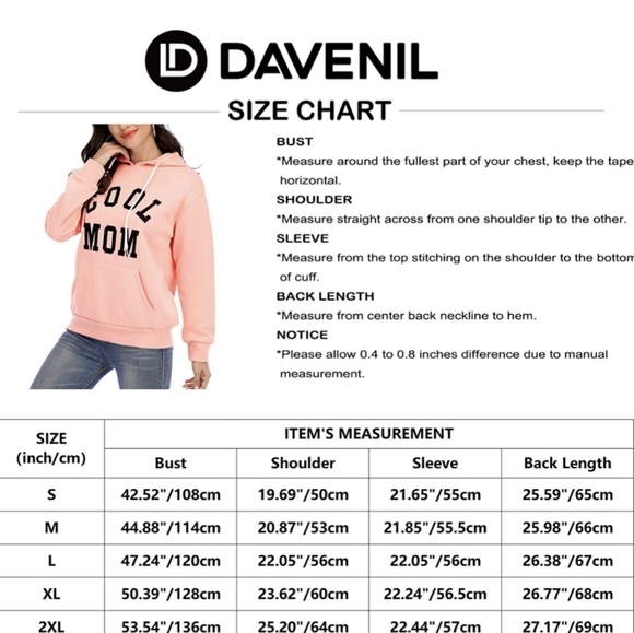 Davenil Womens Hoodies Comfy Fleece Long Sleeve Hooded Sweatshirt Pullover Sz M - Picture 4 of 7
